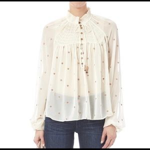 Free People ‘Ready to Run' Polka Dot Cream Gold Sheer Blouse - Sz Medium